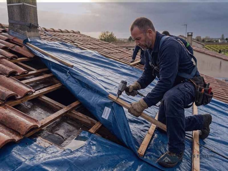 Mise hors d’eau et bâchage de toiture — chantier Altys Toiture Saint-André-de-Cubzac à Saint-André-de-Cubzac